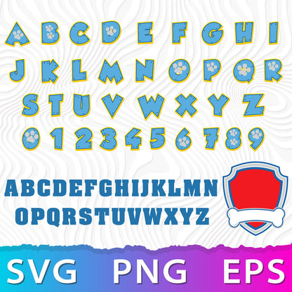 Layered Paw Patrol Alphabet SVG, Paw Patrol Font PNG, Cricut Numbers SVG