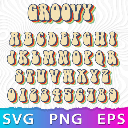 Layered Groovy Alphabet SVG, Groovy Font PNG, Cricut Numbers SVG