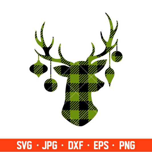 Christmas Reindeer Buffalo Plaid Svg, Merry Christmas Svg, Cricut, Silhouette Vector Cut File